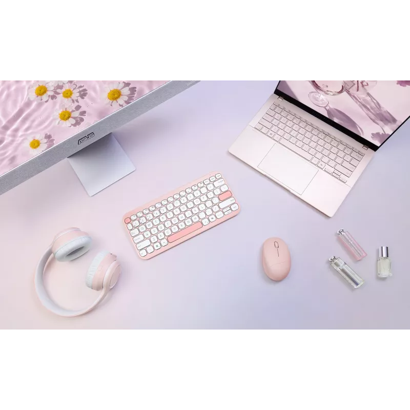 Bezvadu ASUS Marshmallow KW100 75% Bluetooth tastatūra — QWERTZ vācu, šķērveida slēdži, rozā