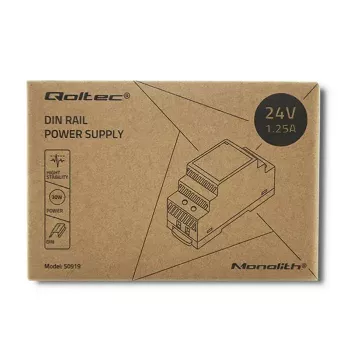 DIN sliežu barošanas bloks QOLTEC 30W 24V 1.25A pelēks