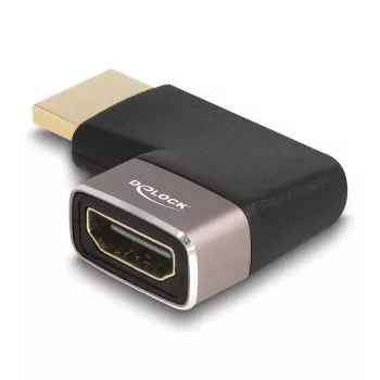 DeLOCK HDMI adapteris tēviņš-mātīte 90° pa labi 8K 60 Hz pelēks metāls
