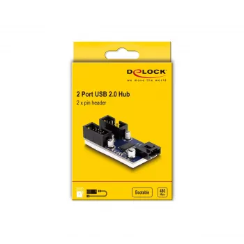 DeLOCK USB 2.0 iekšējais pin header vīrišķais Hubs 2 Porti Melns Zils