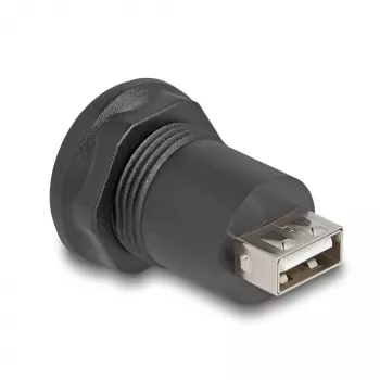DeLOCK USB 2.0 Mini-B uz USB-A panelmontāžas savienotājs, melns