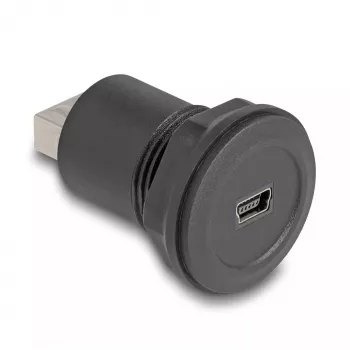 DeLOCK USB 2.0 Mini-B uz USB-A panelmontāžas savienotājs, melns