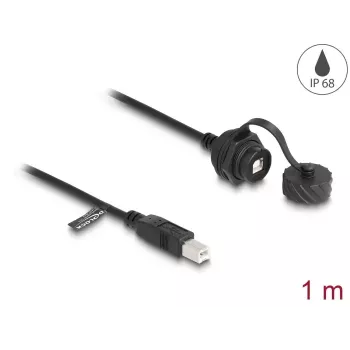 DeLOCK USB 2.0 pagarinājuma kabelis Type-B vīriešu–sieviešu 1m IP68 ūdensizturīgs melns