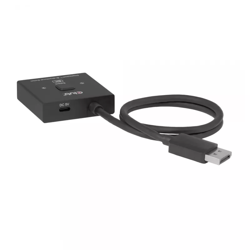 CLUB3D CSV-1009 DisplayPort 2-in-1 divvirzienu slēdzis — 2x DisplayPort izejas, 8K@60Hz, melns