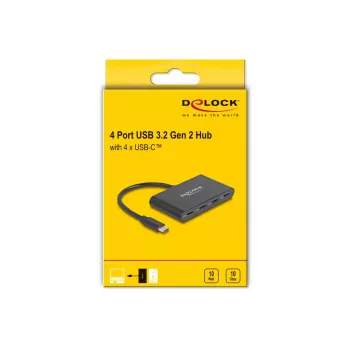 DeLOCK 64129 USB 3.2 Gen 2 Type-C Hub 4 porti 10 Gbps Melns