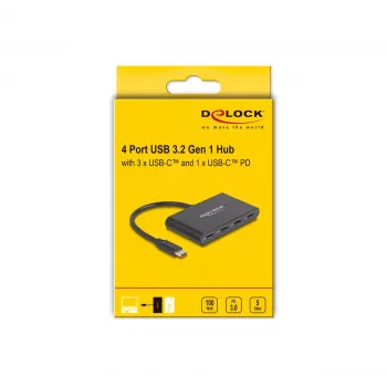 DeLOCK USB 3.2 Gen 1 USB Type-C centrmezgls 3 x USB Type-C sieviete 1 x USB Type-C PD 100W