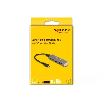DeLOCK 3 Port USB 10 Gbps Hub ar SD/Micro SD karšu lasītāju, Type-C