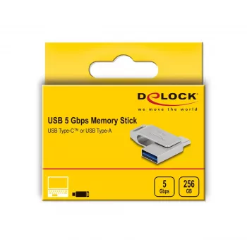 USB zibatmiņa DeLOCK 256 GB USB-C / Type-A metāla korpuss
