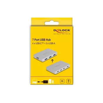 DeLOCK 7 Portu USB Hubs 4 x USB Type-C 3 x USB Type-A PD 82W