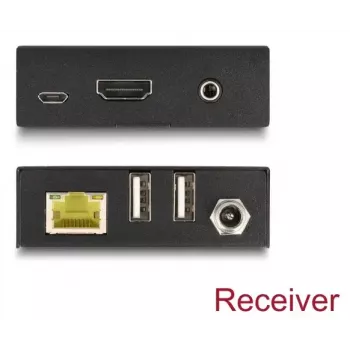 DELOCK 65957 KVM pagarinātājs — HDMI un USB raidītājs un uztvērējs, vadu, līdz 70 m, 18 Gbit/s, 600 MHz, melns