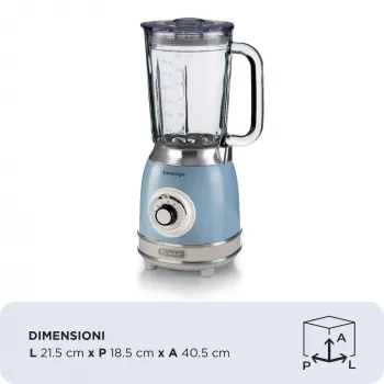 Ariete 583, Vintage Blender ar 1,5 litru stikla trauku, 4 nerūsējošā tērauda asmeņi, 4 ātrumi + Pulse, 1000 W, Zils