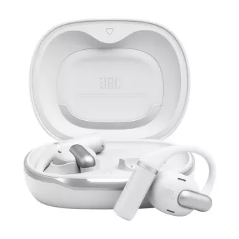 Austiņas JBL Sense Pro TWS ar āķi, zvaniem un mūzikai, 20–40000 Hz, USB-C uzlādes statīvs, Balta