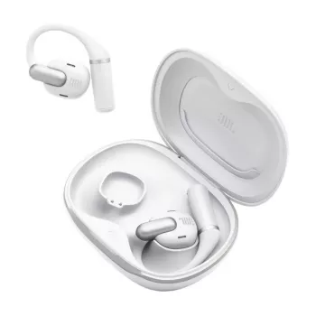 Austiņas JBL Sense Pro TWS ar āķi, zvaniem un mūzikai, 20–40000 Hz, USB-C uzlādes statīvs, Balta