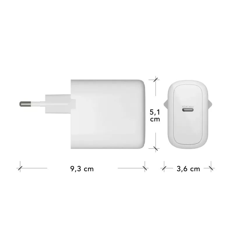 Sienas lādētājs USB-C 45W d bramante re-charge Pro — Iekštelpu maiņstrāva, 110–240V, Balts