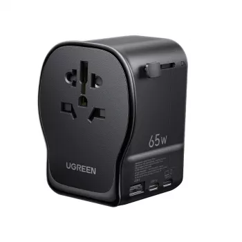 Indoorā mobilā lādētāja UGREEN 55001 — 2× USB-C, 100–240V, ātrā uzlāde, melns/pelēks