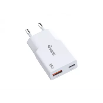 EQUIP 2-Portu 30W GaN Slim USB PD Lādētājs — USB-C x1, USB-A x1, balts