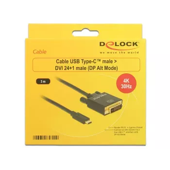 USB-C uz DVI adaptera kabelis DeLOCK 3m 85322