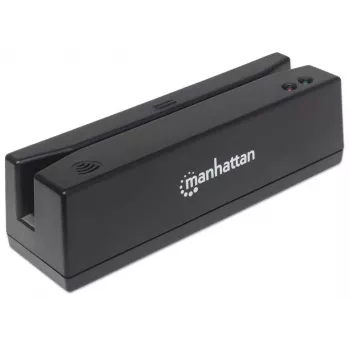 Manhattan USB-A magnētiskās joslas karšu lasītājs, trīs celiņu lasītājs, tastatūras spraugas dekoders, kabelis 1,5 m, melns, trīs gadu garantija