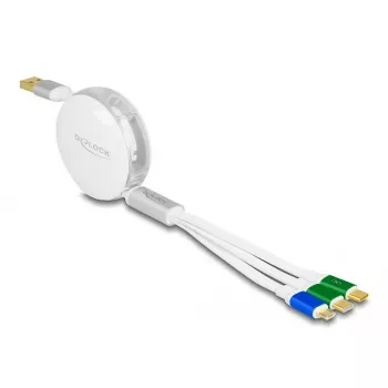 DeLOCK USB 3 in 1 ievelkams lādēšanas kabelis Type-A uz Micro USB / 2 x USB Type-C ātra uzlāde 1.13m