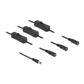 DC kabelis DeLOCK 86795 5.5 x 2.1 mm tēviņš uz 3 x mātīte ar slēdzi 1 m