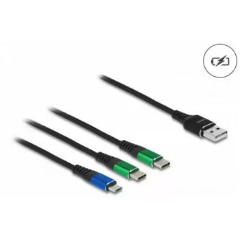 DeLOCK USB uzlādes kabelis 3 in 1 Type-A uz Micro USB / 2 x USB Type-C 1 m