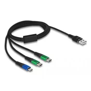 DeLOCK USB uzlādes kabelis 3 in 1 Type-A uz Micro USB / 2 x USB Type-C 1 m