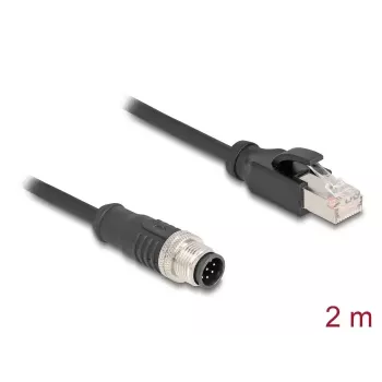 Tīkla kabelis DeLOCK M12 A-kodēts 8-pin vīriešu uz RJ45 vīriešu Cat5e 2 m Melns