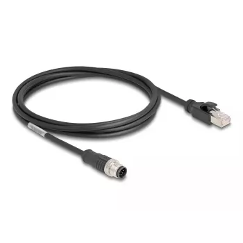 Tīkla kabelis DeLOCK M12 A-kodēts 8-pin vīriešu uz RJ45 vīriešu Cat5e 2 m Melns