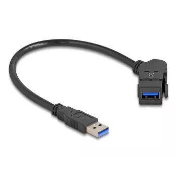 DeLOCK USB 5 Gbps USB-A panelmontāžas ligzda 45° leņķī uz USB-A spraudni ar 30 cm kabeli melna