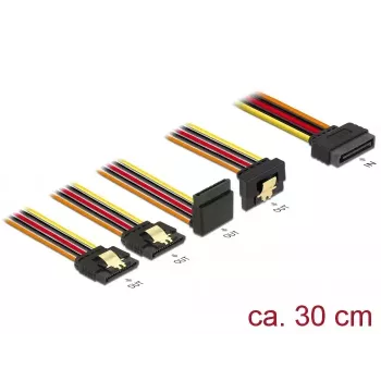 SATA strāvas kabelis DeLOCK 60148 0.3 m SATA 15-pin 4 x SATA 15-pin Bēšs Oranžs Sarkans Dzeltens