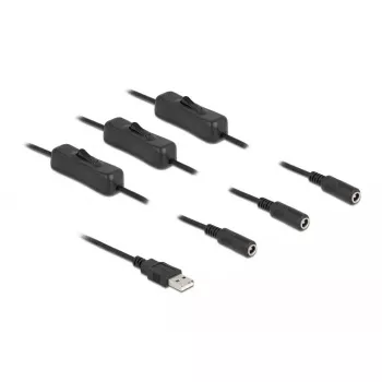 USB Type-A vīrišķais uz 3 x DC 5.5 x 2.1 mm sievišķais ar slēdzi DeLOCK 86798