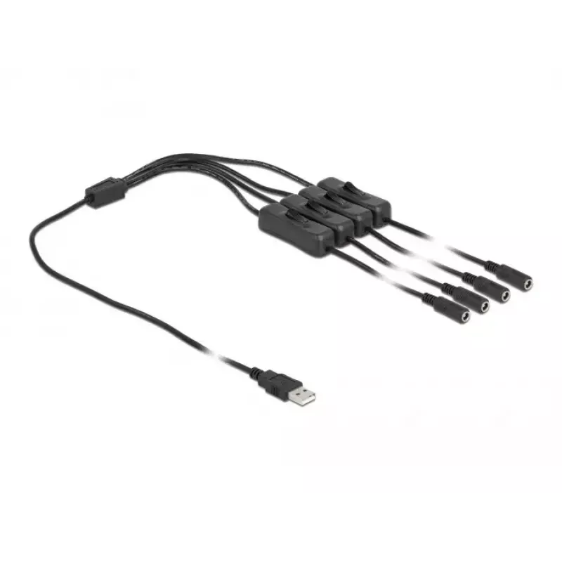 USB Type-A vīrietis uz 4 x DC 5,5 x 2,1 mm sieviete ar slēdzi DeLOCK 86799