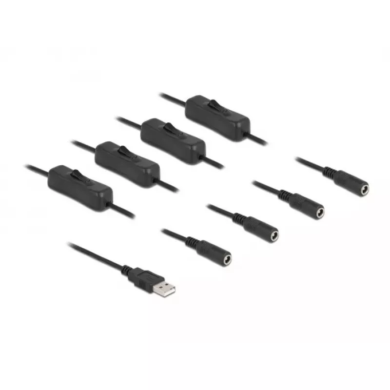 USB Type-A vīrietis uz 4 x DC 5,5 x 2,1 mm sieviete ar slēdzi DeLOCK 86799