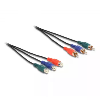 DeLOCK RCA RGB pagarinājuma kabelis 3 x vīrišķais uz 3 x sievišķais 1 m
