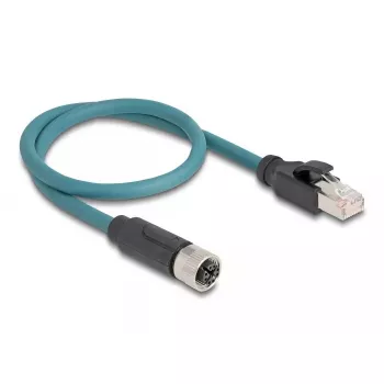 DeLOCK M12 Adapter Kabelis X-kodēts 8 kontaktu sievišķais uz RJ45 vīrišķo 50 cm