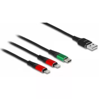 DeLOCK USB lādēšanas kabelis 3-in-1 Type-A uz 2 x Lightning USB Type-C 1 m