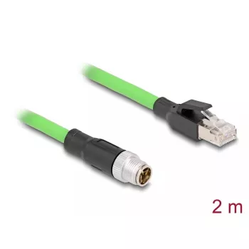 DeLOCK M12 X-kodēts 8 kontaktu vīriešu uz RJ45 vīriešu tīkla kabelis PUR TPU 2m