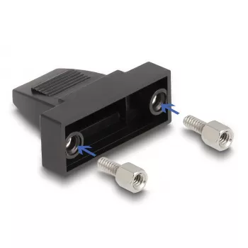 DELOCK D-Sub korpusa apvalks 9 kontaktiem, plakanajam kabelim, plastmasa, melns, 25×32×14 mm
