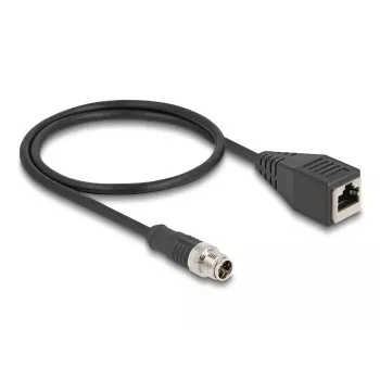 DeLOCK M12 X-kodēts vīrišķais savienotājs uz RJ45 sievišķo Cat5e tīkla kabelis 0.5 m melns