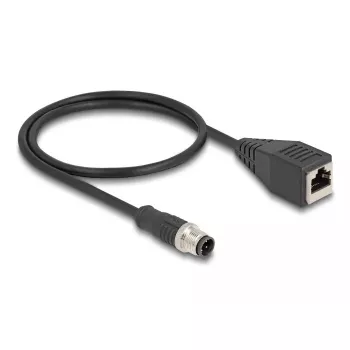 Tīkla kabelis DeLOCK M12 D-kodēts 4-pin vīriešu uz RJ45 sieviešu Cat5e 0,5m Melns
