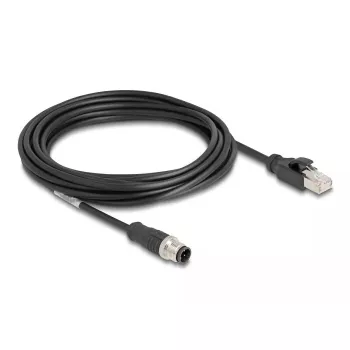 Tīkla kabelis DeLOCK M12 D-kodēts 4 kontaktu vīrišķais uz RJ45 vīrišķo Cat5e 5m Melns