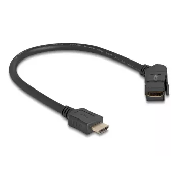 DeLOCK HDMI paneļa stiprinājums sievišķā 45° leņķī uz HDMI vīrišķo 30 cm kabelis 8K 60 Hz melns