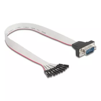 DELOCK plakanais lentkabelis RS-232, 9-pin sievišķais header uz D-Sub 9-pin vīrišķo ar uzgriežņiem, 30 cm, melns/pelēks