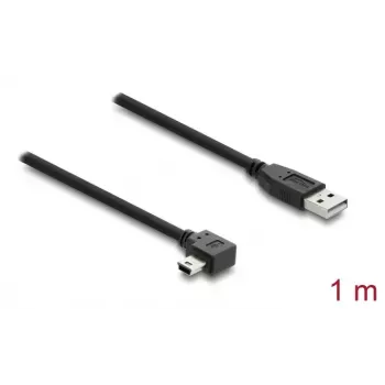 DELOCK USB 2.0 kabelis, Type-A (tēviņš) uz Mini-USB B (tēviņš) taisnleņķa, 1 m, melns
