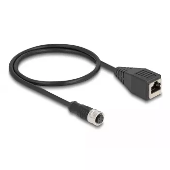 DeLOCK M12 adaptera kabelis D-kodēts 4 kontaktu sievišķais uz RJ45 sievišķo 50 cm