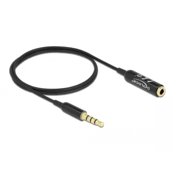 Audio pagarinātāja kabelis DeLOCK 66074 3.5 mm 4 kontaktu vīrietis-sieviete Ultra Slim 0.5 m melns