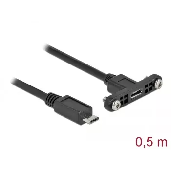 DeLOCK pagarinājuma kabelis USB 2.0 Micro-B sievišķais paneļmontāžas uz Micro-B vīrišķo 0,5 m