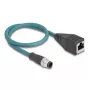 DeLOCK M12 adaptera kabelis A-kodēts 8 kontaktu vīriešu uz RJ45 sieviešu 50 cm