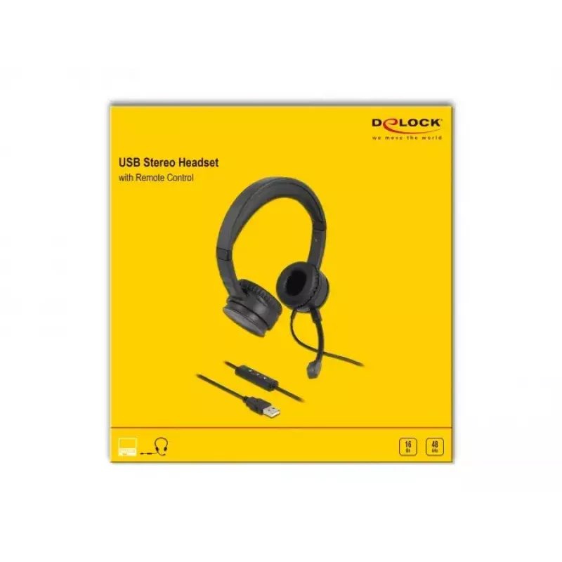 DeLOCK USB Stereo austiņas ar vadu un tālvadības pulti