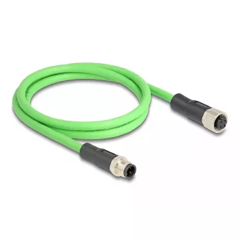 DeLOCK M12 D-kodēts 4-pin vīriešu-sieviešu tīkla kabelis PUR (TPU) 2 m